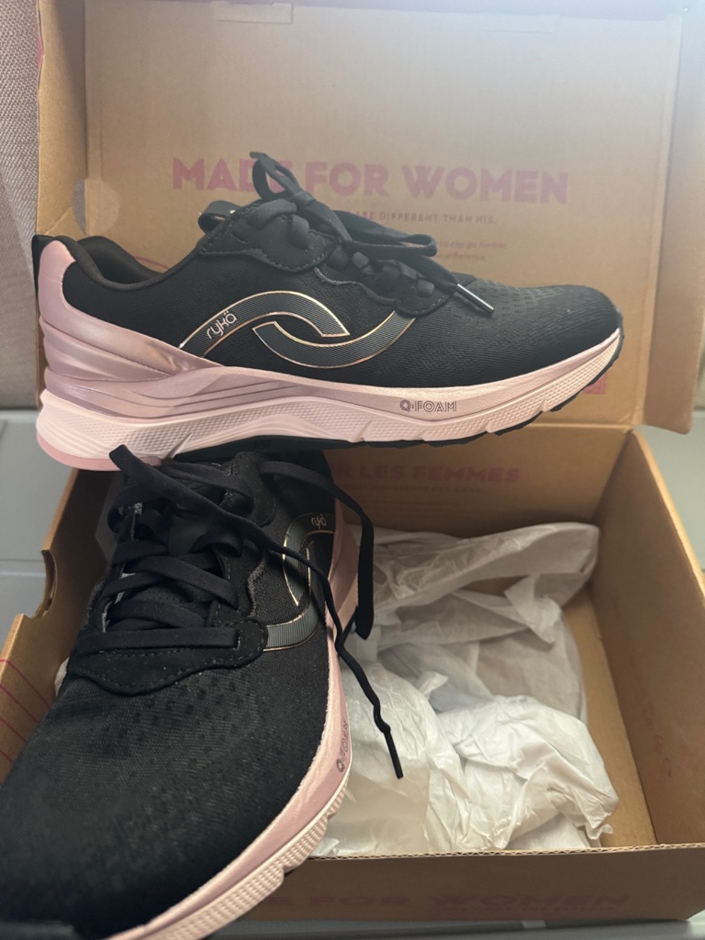 Ryka Women's Black and Light Pink Q-Foam Athletic Sneakers - Picture 6 of 6